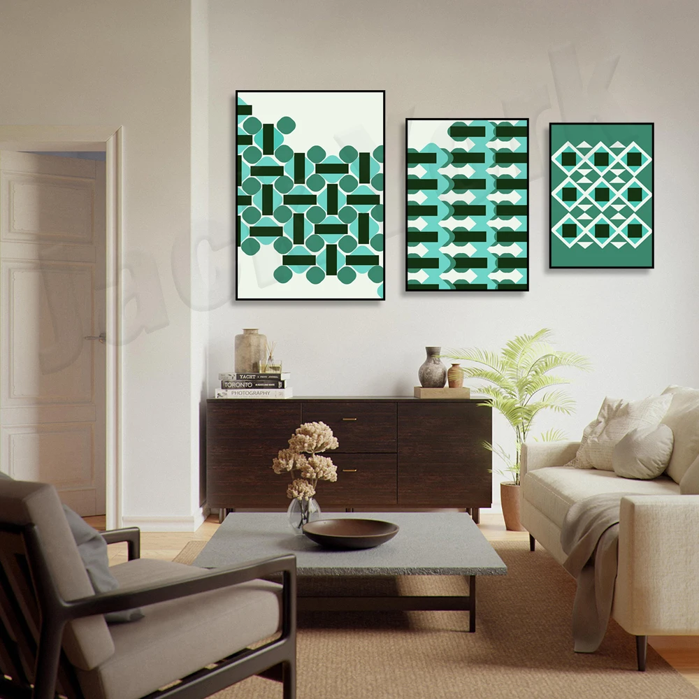 Gallery Wall Art Prints | Abstract Bauhaus Poster | Green and Earth tones | Office Decor | Retro Shapes