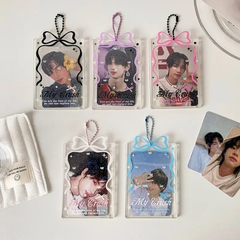 3 Inch Ins Korean Photocard Holder Sweet Bow Ribbon Style Anime Photocard Cover Case Displaying Transparent Photo Card Protector