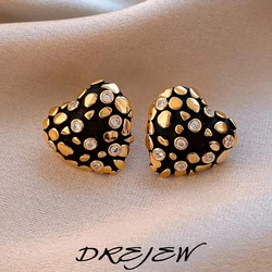 DREJEW Zircon Heart Minimalist Stud Earrings 2026 Retro Personality Fashion Earring for Women Sparkle Bridal Jewelry Gifts
