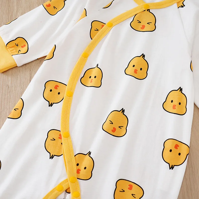 Spring And Autumn Boys And Girls Cute Cartoon Chicken Printed Cotton Comfortable Long Sleeve Baby Bodysuit