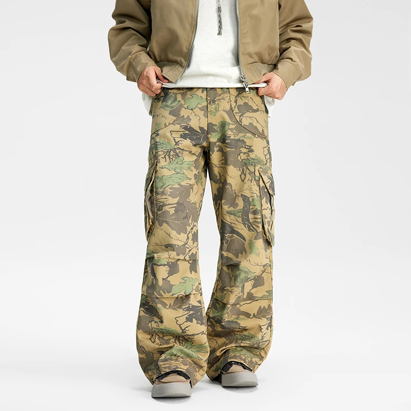 

American work pants for men, heavy-duty, high street, loose straight leg, trendy street, desert camouflage, printed long pants