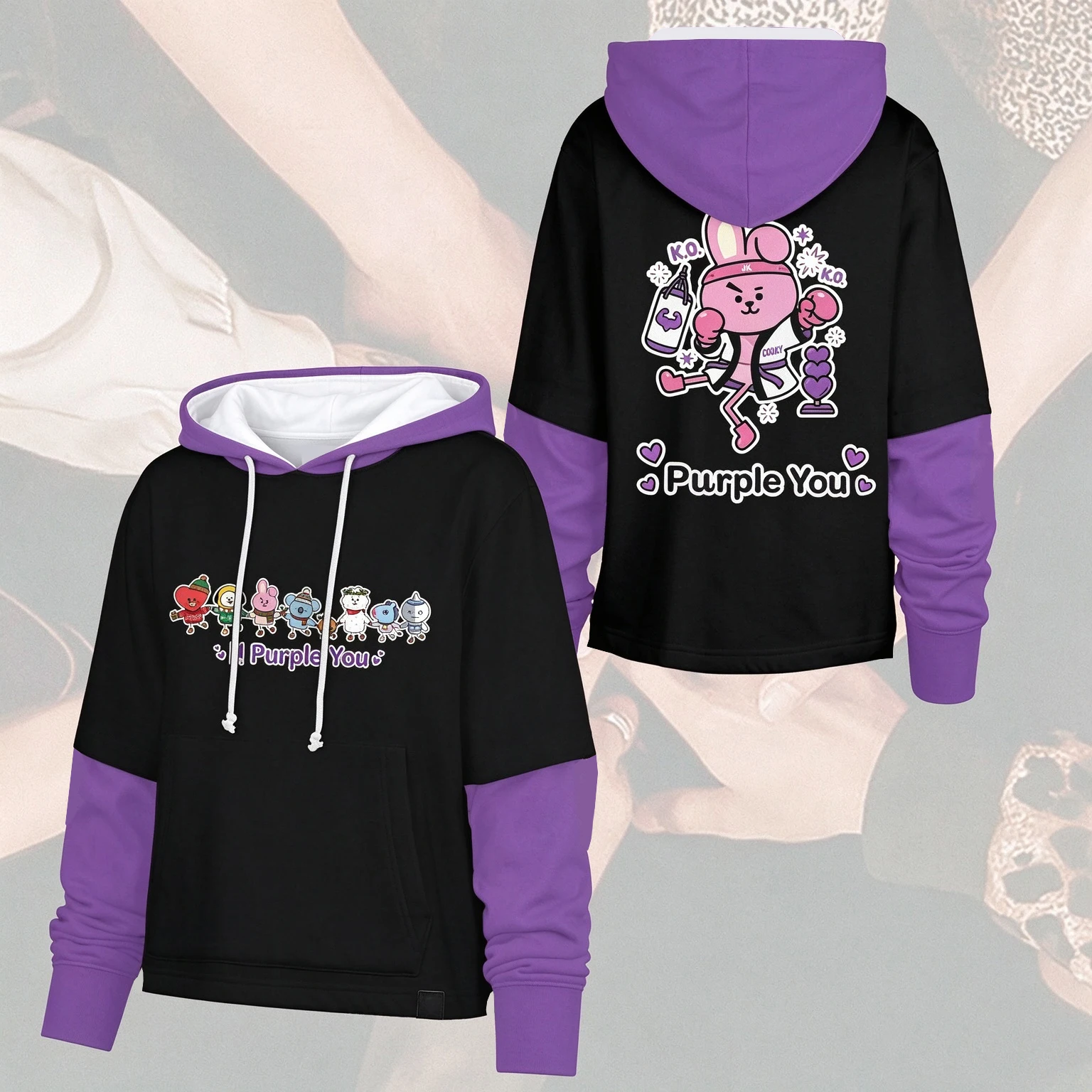 Cute BT21 Shortstop Hoodie, Merry Christmas Purple, A Gift for Fans, New 3D Printed Casual Street Parent-child Family Outfit