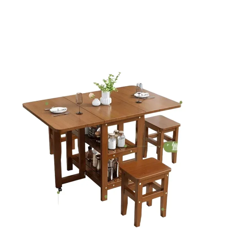 Solid wood folding dining table and chair combination dual-purpose small apartment integrated table rectangular living