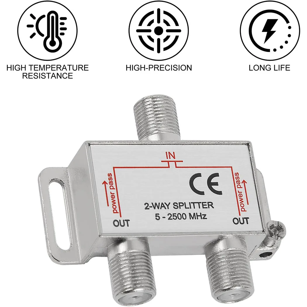 2PCS 2-Way Coaxial Cable Splitter for MoCA, 5-2400MHz, RG6 Compatible for Satellite/Cable TV and Internet, CATV Antenna System