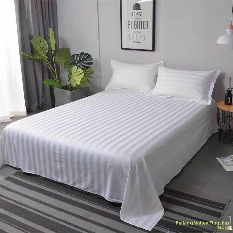 pure-white-satin-stripe-bed-sheets-single-person-beauty-salon-bath-massage-store-hotel-quality-bedding-linen-duvet-cover