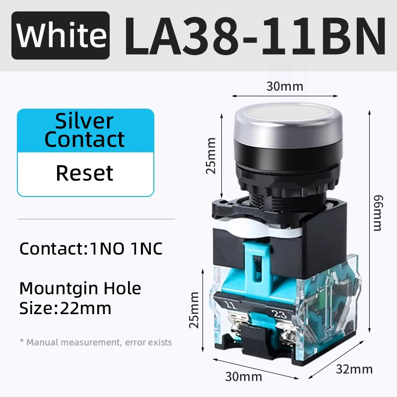 LA38-11BN Push Button Switch 1NO 1NC Brass/Silver Contact Reset/Self-locking Mounting Size 22mm 10A Start Stop