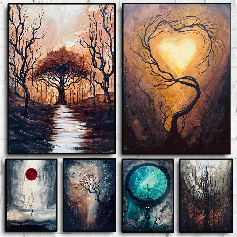1pc frameless Surreal Colourful Landscape Poster Vintage Dark Forest Mountain Fall Scenery Diamond Painting Wall Art for Livin