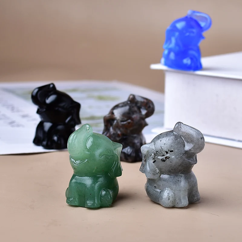 1.38 بوصة من الفيل المنحوت بالكريستال الطبيعي، هدية كريستالية مثالية، حجر كريستال مناسب لأدوات الديكور المنزلي