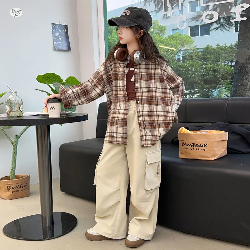 Girls' Checkered Shirt, Autumn 2025 New Style, Children's Casual Shirt, Long Sleeve Top, Spring and Autumn Fashion