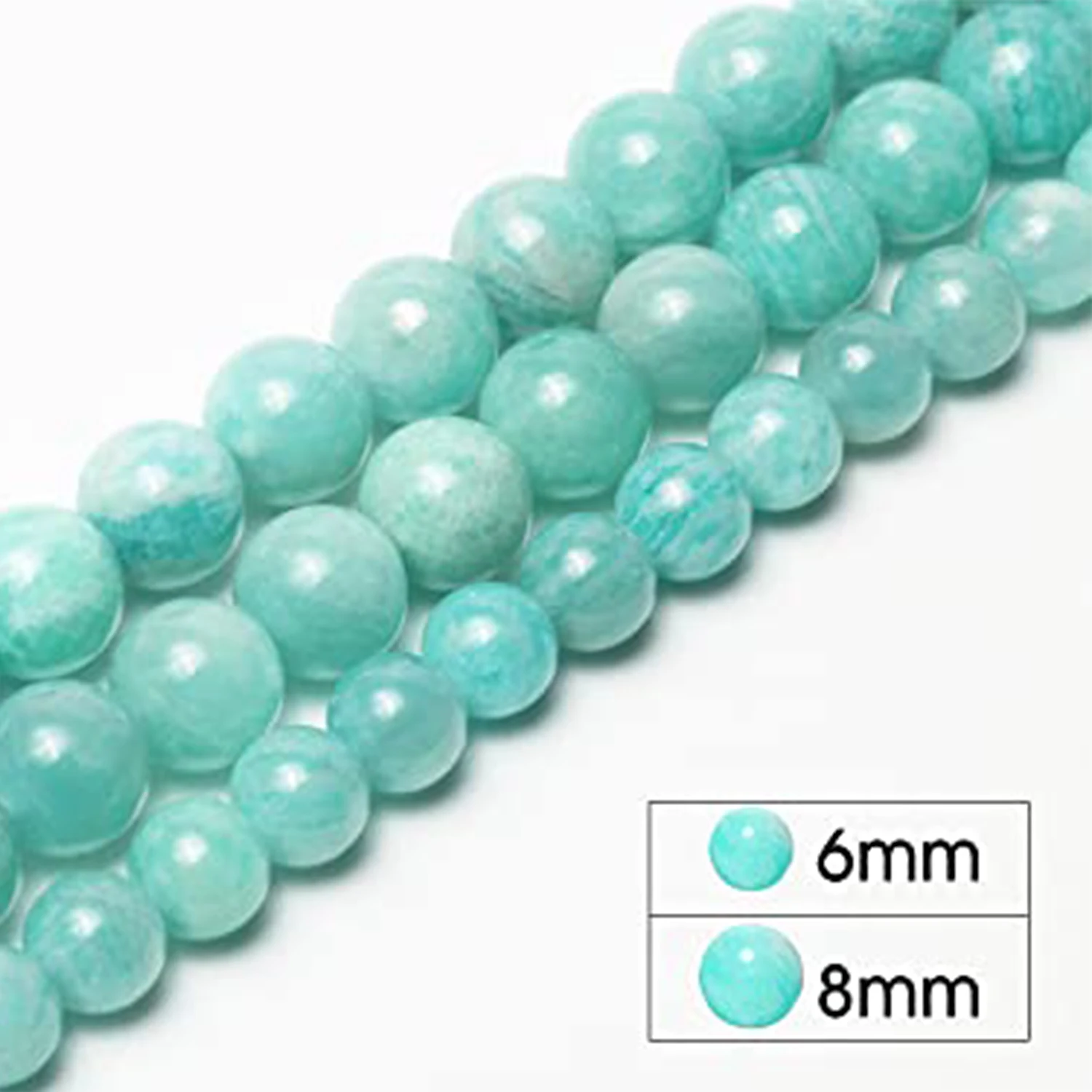 Natural Amazonite Gems Rodada Beads, Loose Beads para Fazer Jóias, Pulseira DIY, Beading Acessórios, 6mm, 8mm, AAA +