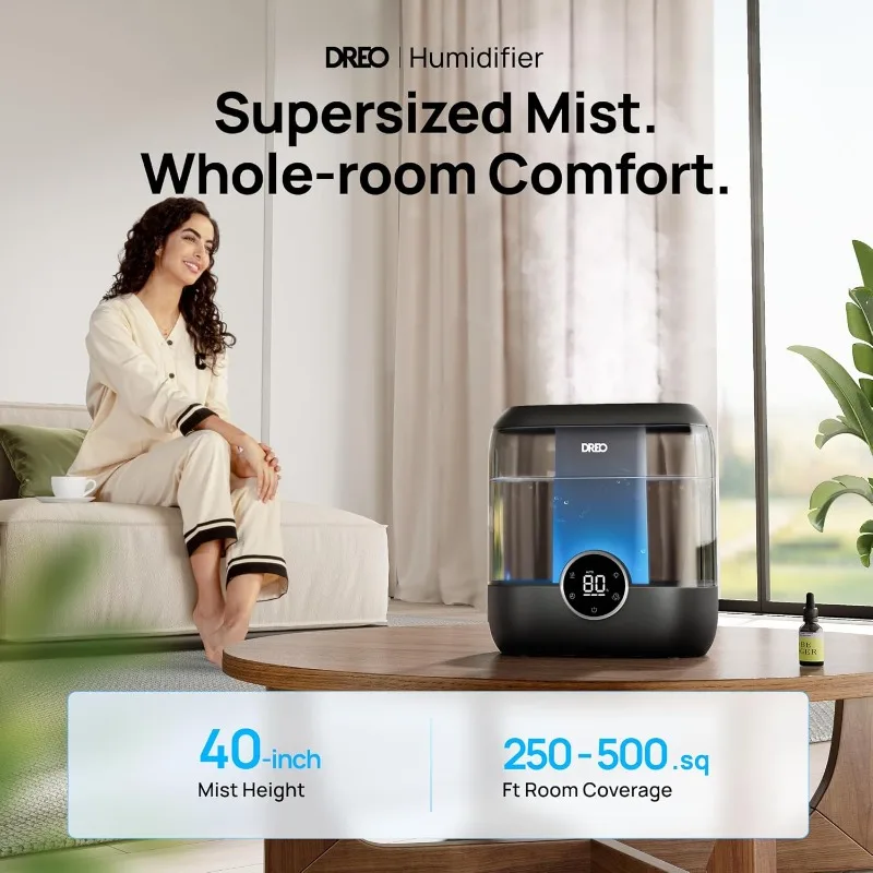 Smart Humidifier for Bedroom, 6L Top Fill Extra Large Cool Mist Humidifier, 60 Hour Run Time, Quiet Ultrasonic Humidifier