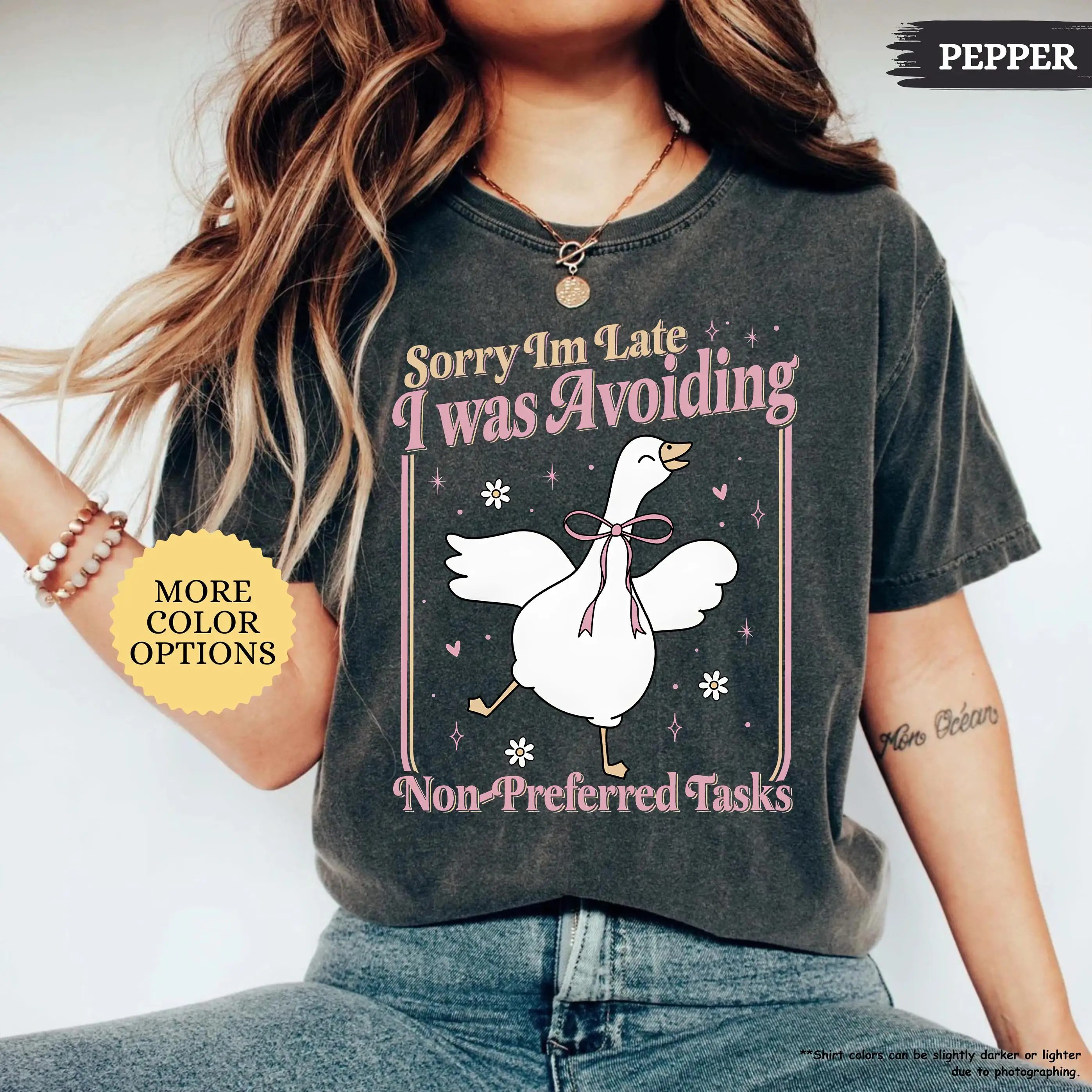 Mental Heath Shirt, Sorry I’m Late I Was Avoiding Non Preferred Tasks, Silly Goose T-Shirt, Sarcastic Gift, Motivational Tee
