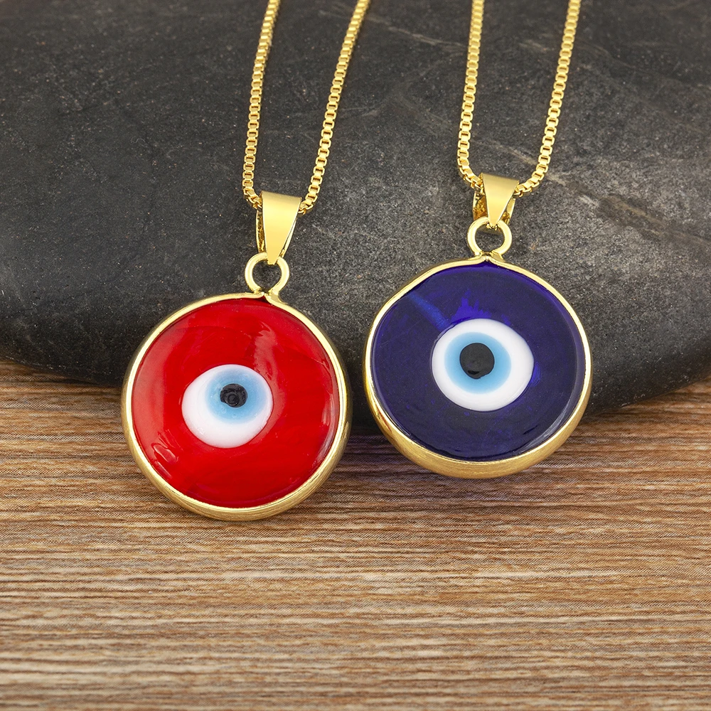 Nidin Fashion Lucky Turkish Evil Eye Pendant Necklace Round Shape 7 Colors Choice For Women Men Fine DIY Jewelry collar Gift