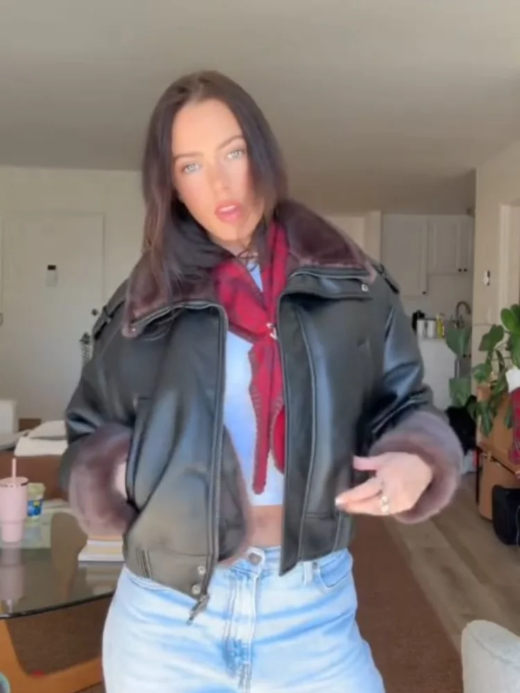 Chaquetas Resistentes y Elegantes de Diseñador, Abrigo Corto de Cuero para Mujer, Otoño, Cálido, Grueso, Informal, para el Trabajo Diario