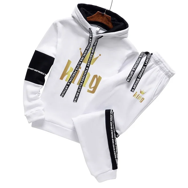 King Mens Tracksuit Classic BlackWhite Hooded Sweatshirt Suit Casual Jogging Clothing Autumn HotSales DailyCommuting 2 Piece Set