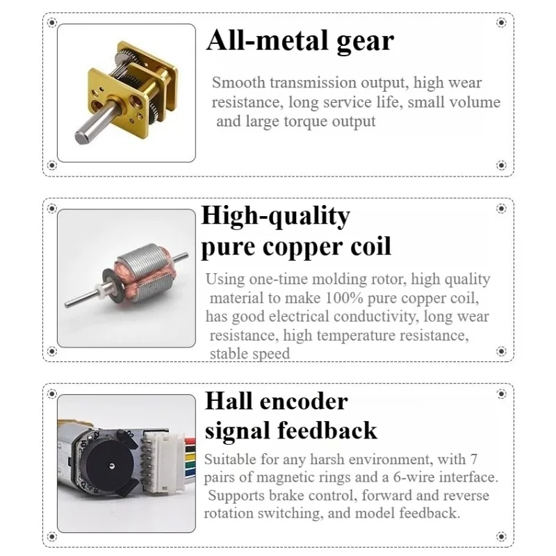 GA12 N20 Encoder DC 12V (6V 5V 3V) Mini Micro Metal Gear DC Motor with Gearwheel High Torque 30-4000RPM 7PPR Hall Sensor Encoder