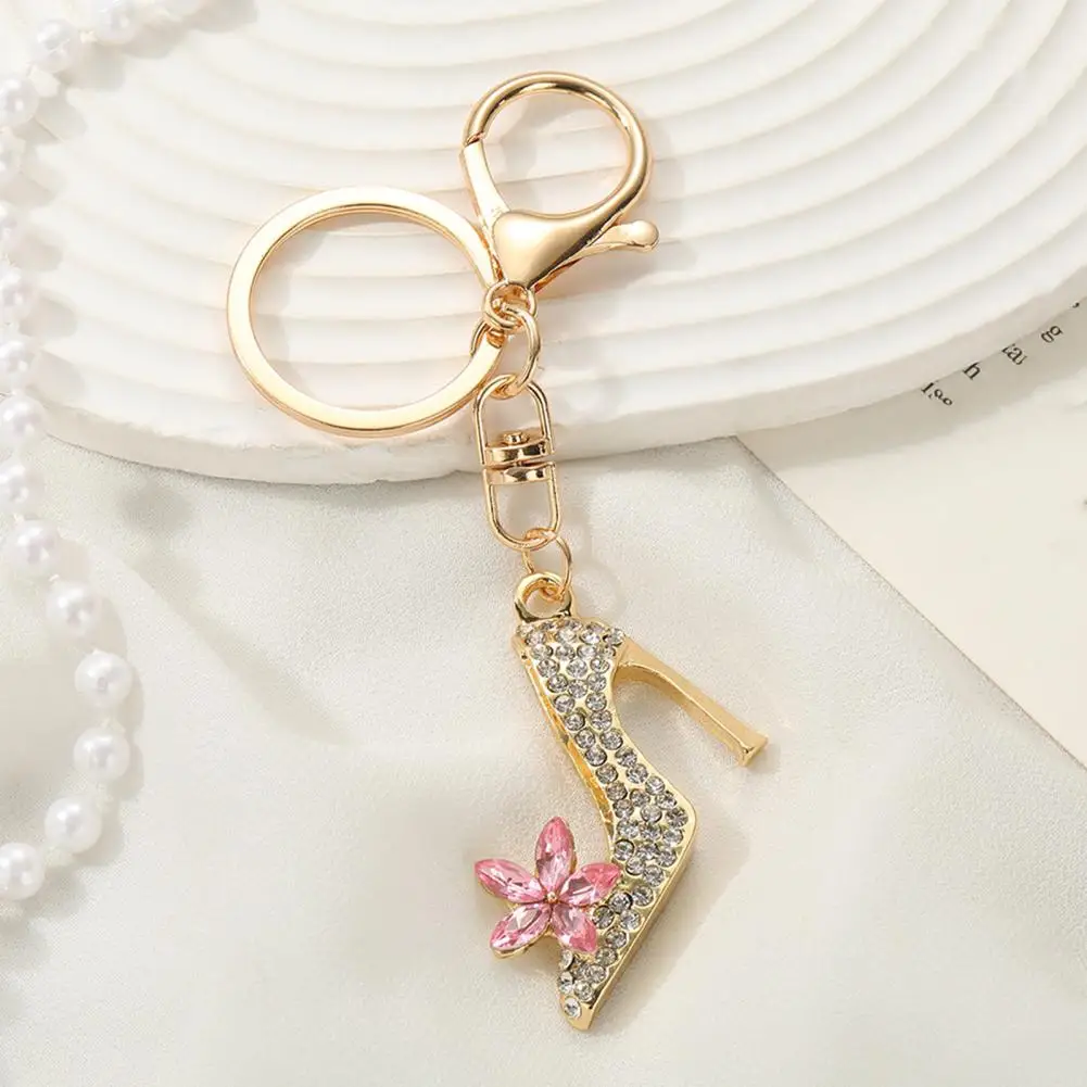 Flower High Heels Keychain Sparkling Rhinestone High Heels Keychain Flower Shoe Charm for Car Backpack Purse Accessory for Her