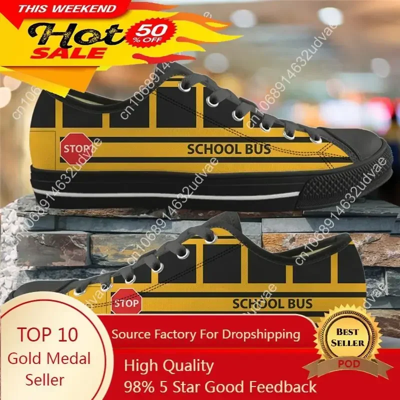 

Doginthehole Yellow School Bus Printed Ladies Shoes Casual Canvas Footwear for Female Low Top Sneakers for Women Vulcanized Girl