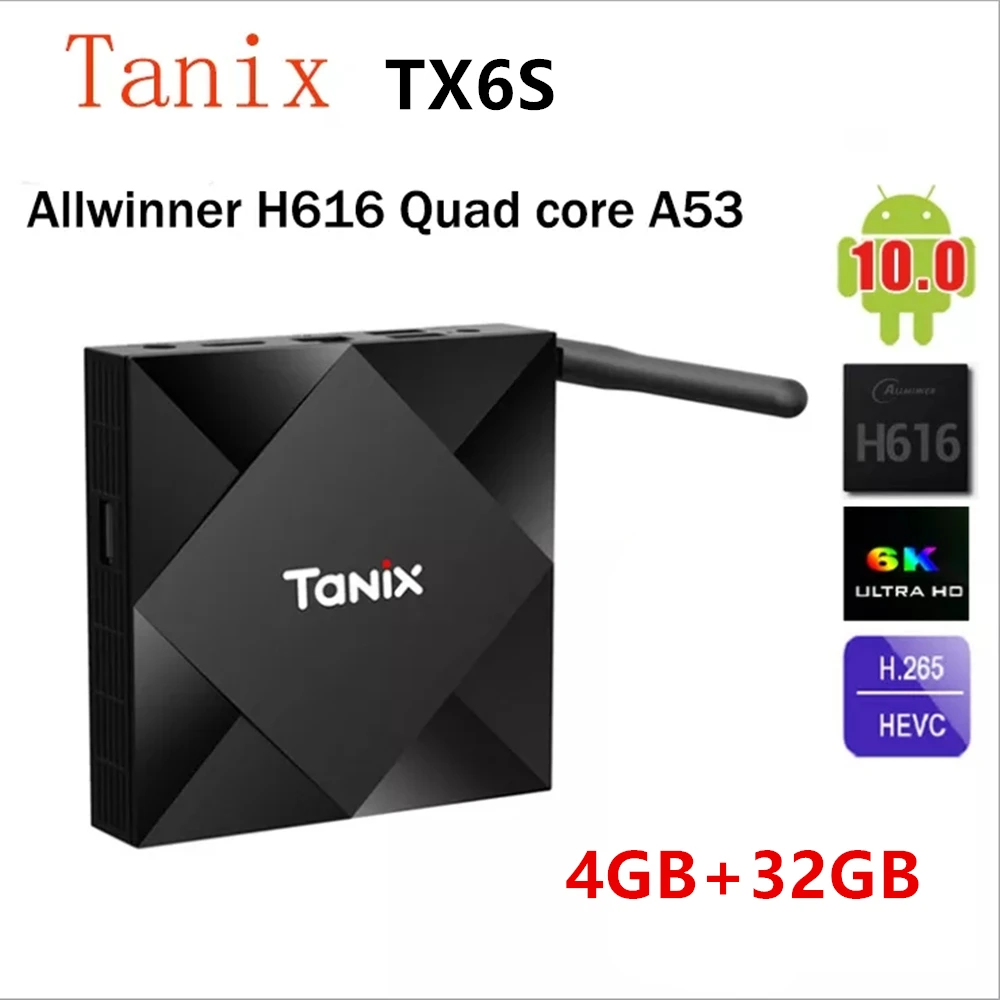 

Tanix TX6S Android 10.0 TV Box 4G32G Allwinner H616 Chip 2.4&5.8G Dual WiFi Bluetooth 8K HD Smart Set-top Box 4G64G