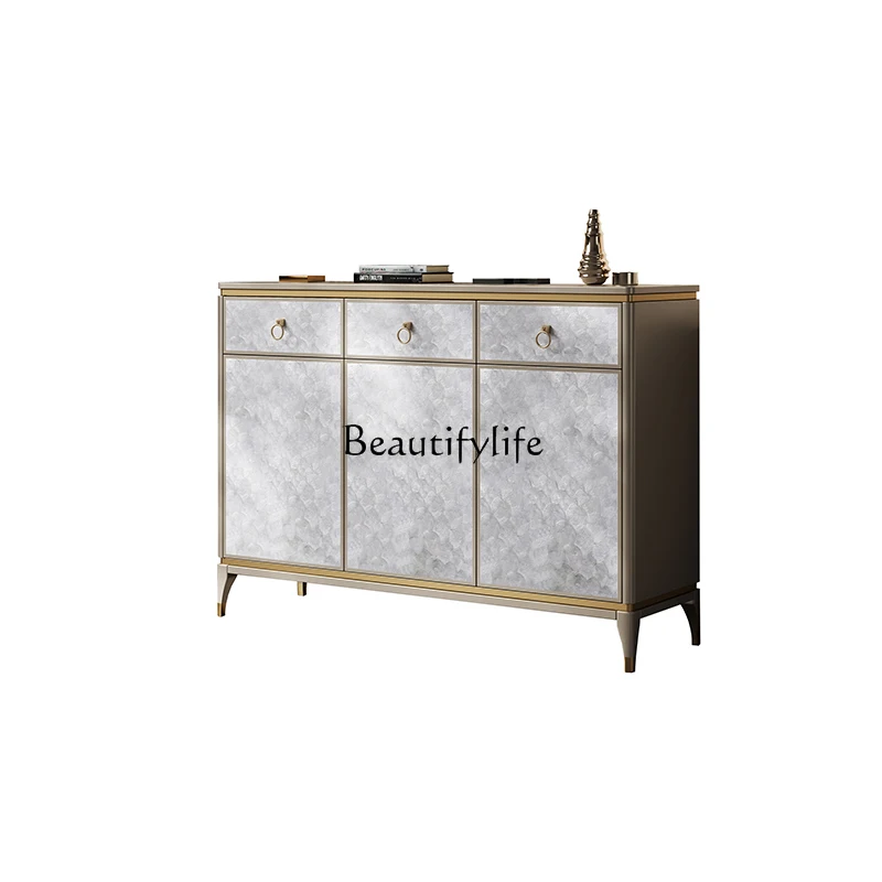 

Light luxury entrance decorative partition cabinet American shell paint solid wood shoe cabinet