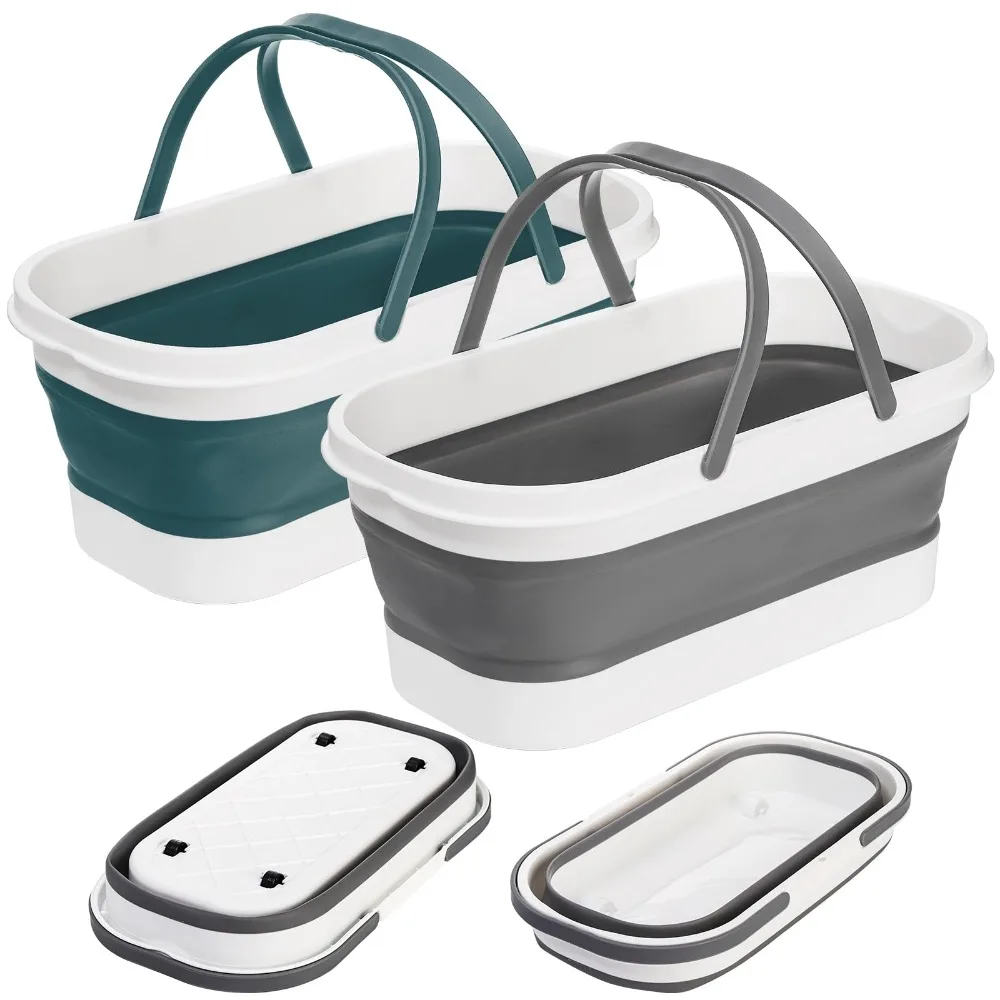 Portable Mop Bucket Foldable Laundry Basket with Wheel Folding Water Basin Household Item for Washing Fishing Camping Basin