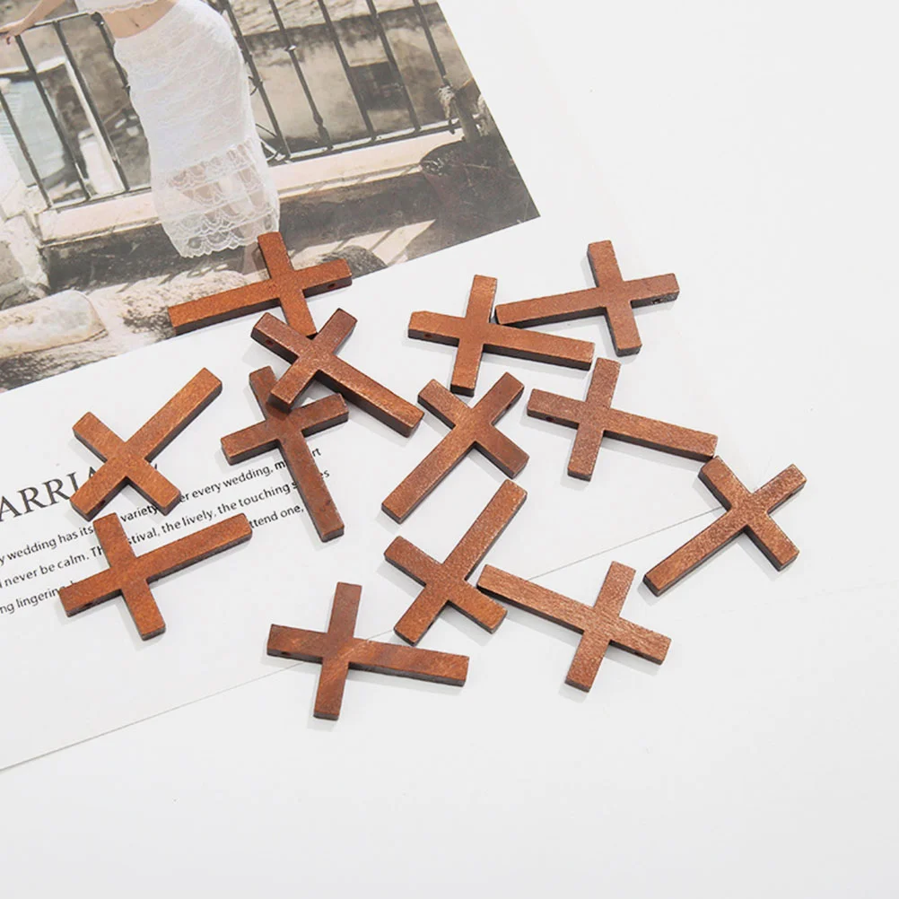 50 Pcs Wooden Cross Pendants Mini Handmade Craft Jewelry Daily Use Decoration Premium Materials Fine