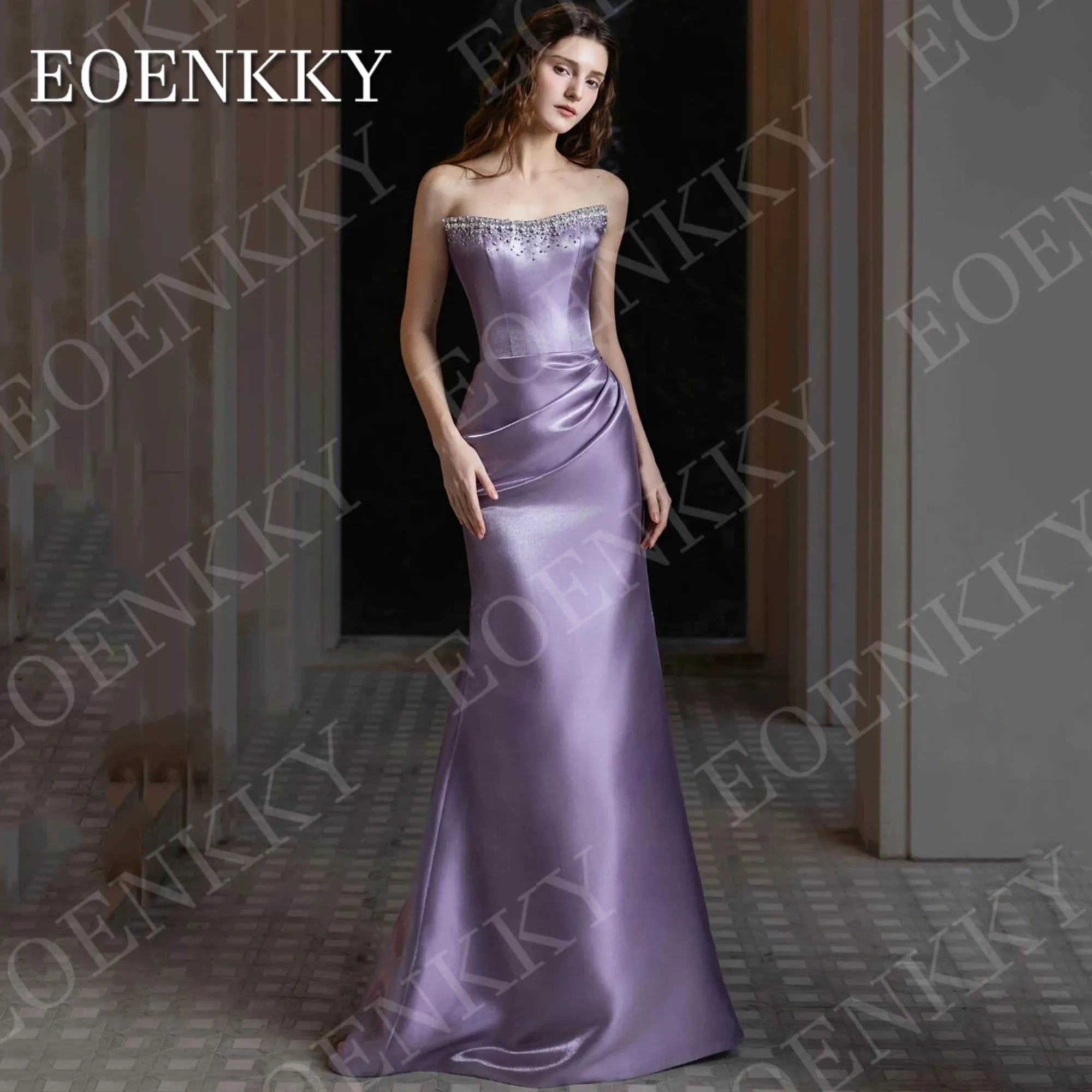 EOENKKY vestidos de noche de sirena de lujo para mujer vestido Formal de fiesta sin tirantes Floral de satén de Arabia Saudita vestido de fiesta personalizado Vestidos de noche de sirena de lujo para mujer formal Arabi
