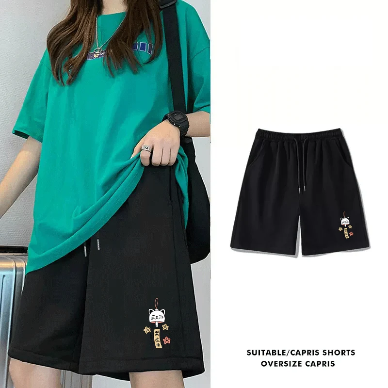 High Waist Wide Leg Five-Point Cotton Sports Shorts Women's Summer Thin Large Size Loose Hip Covering Casual Pants