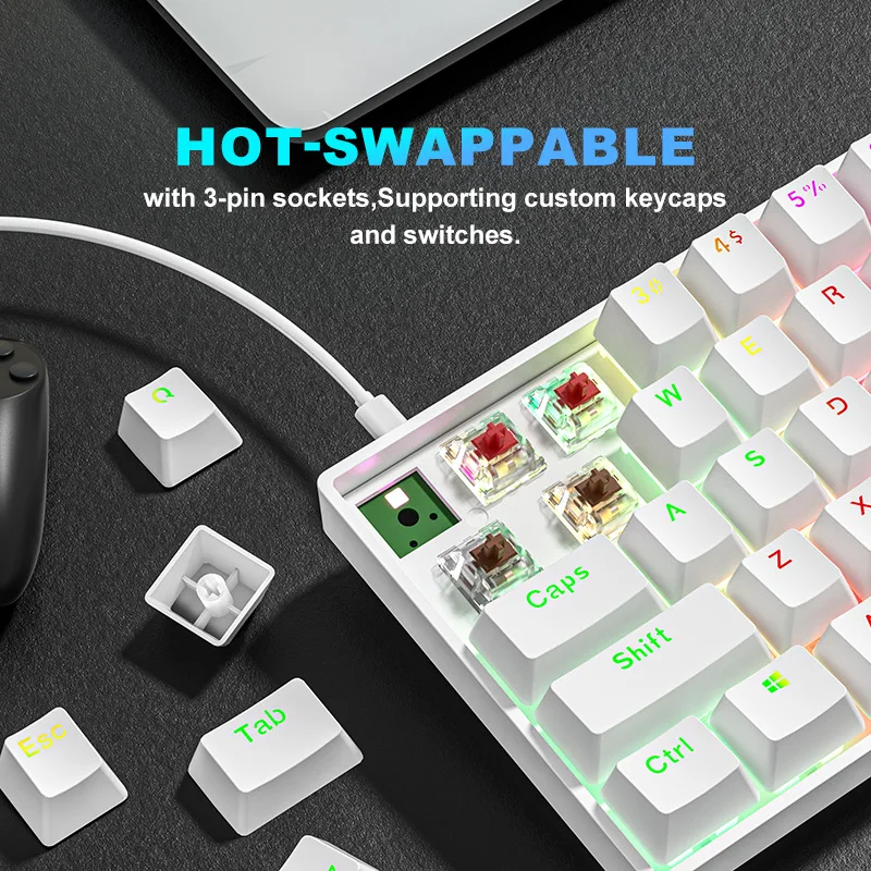 Spanish Keyboard Spanish ISO Layout Russian Portuguese Mechanical Keyboard RGB Backlit Keycaps USB Wired TK61 Hot Swap Gaming