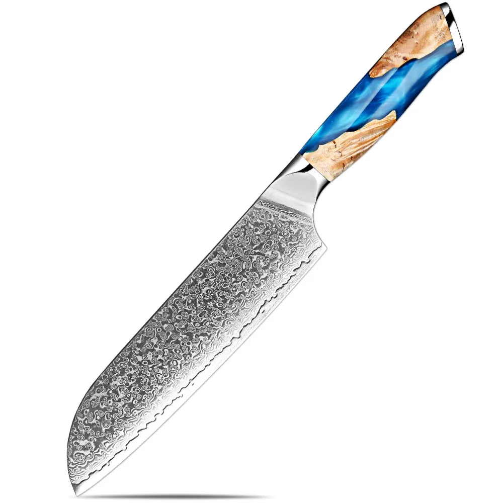 

6.7inch VG10Damascus Steel Santoku Knife Resin Stable Wood Handle Japanese Kitchen Cuisine Meat Vegetable Slicing Cutting Knives