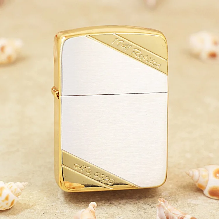 Genuine Zippo Gold and Silver Classic oil lighter copper windproof Kerosene lighters Gift with anti-counterfeiting code