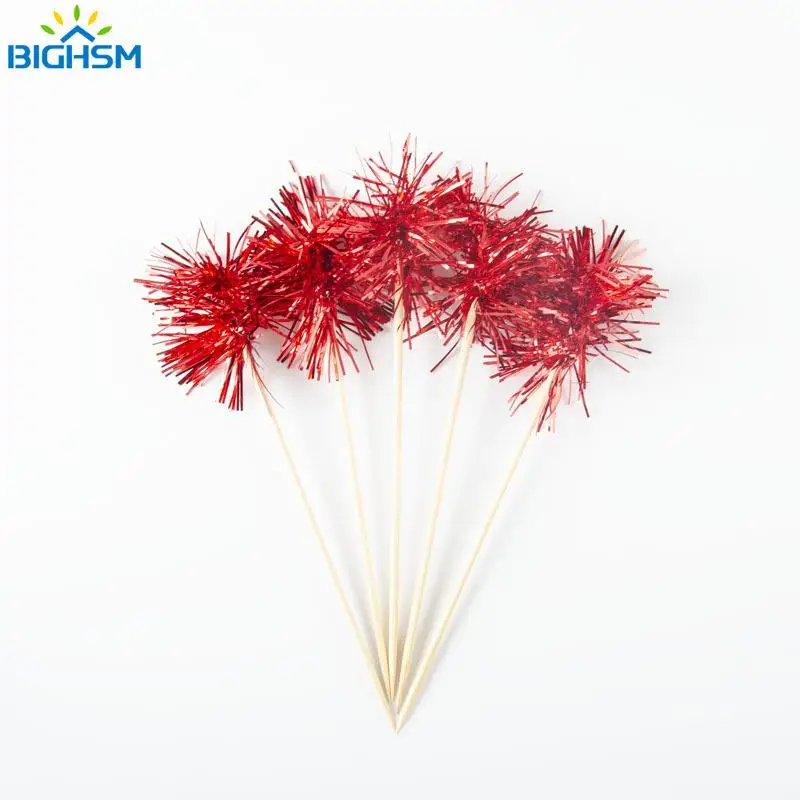 10Pcs Fireworks Sticks Compote Decorated Wooden Colorful Dessert Sign Cake Toppers Drink Stirrer Cocktail Tool Party Cake Decor