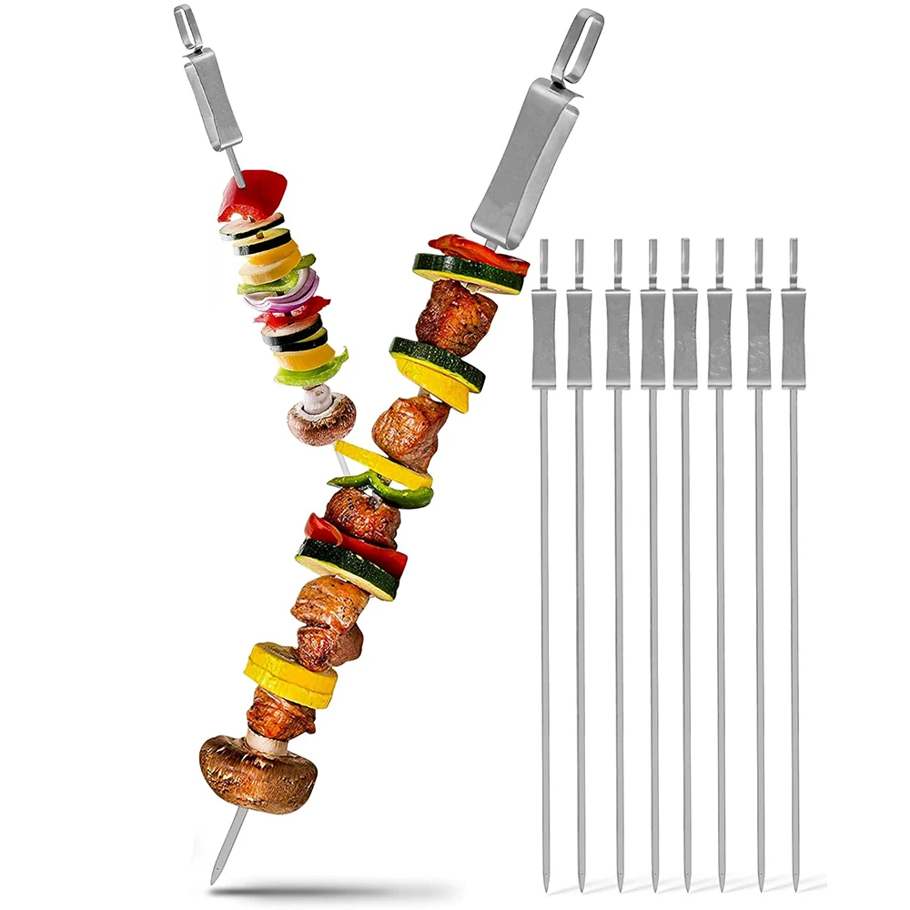 LMETJMA 8er-Pack Grillspieße, robuste Kabob-Spieße aus Edelstahl, Kabob-Grillspieße mit Schiebestange für Grill
