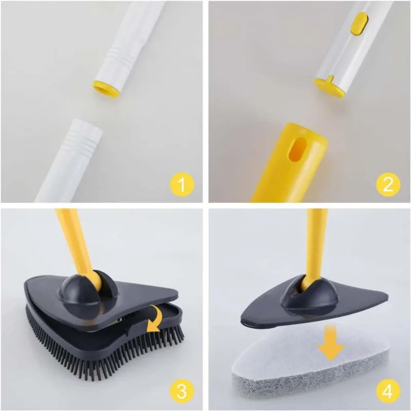 

Bath tile scrubbing brush cleaning brush rod with hard brush and scrubbing pad scratch free cleaning household cleaning brush