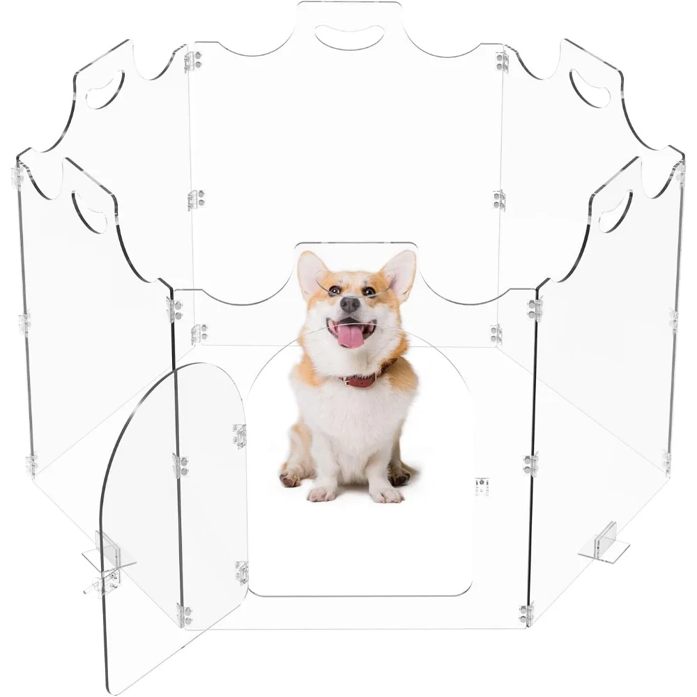 

6-Panel Foldable Acrylic Gate for Dogs and Small Animals, No-Drill Indoor Fence, Clear Free-Standing Divider for Hallways