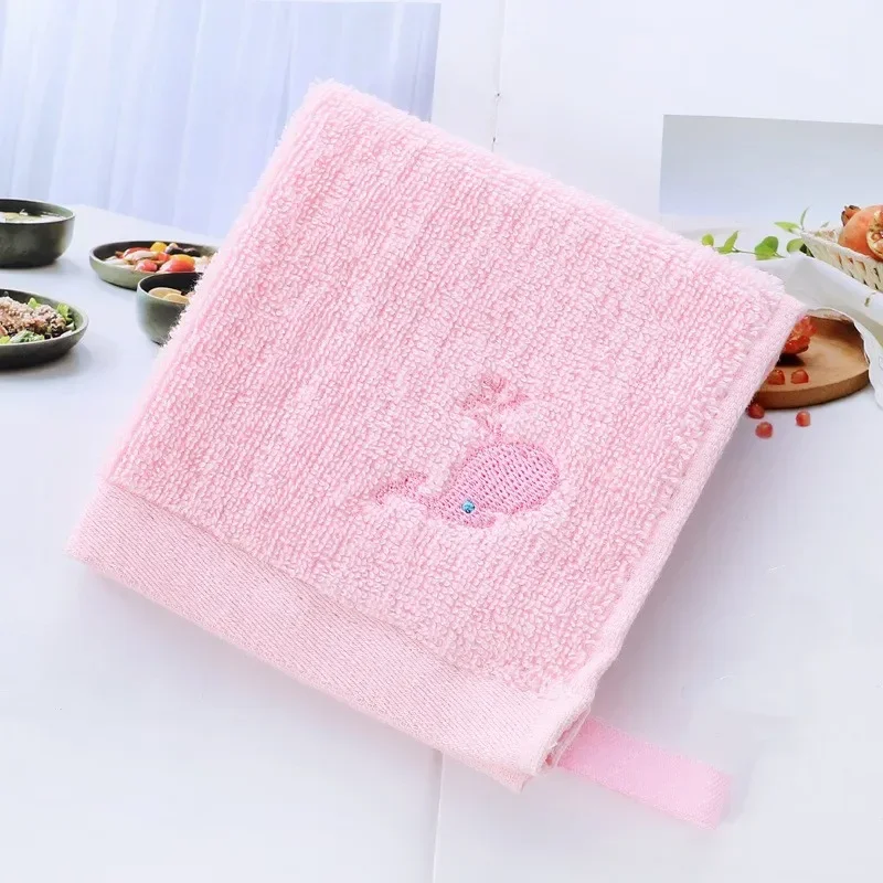 Soft Children Cotton Small Square Towel 25*25cm Cartoon Embroidery Baby Hook Towel Children Face Towel Gift