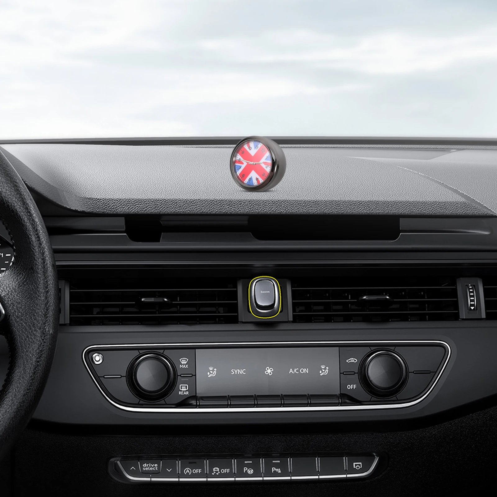 صغيرة مضيئة لوحة سيارة على مدار الساعة عصا على تنفيس كليب الكوارتز التناظرية ساعة للسيارات قوارب الدراجات ديكور المنزل تصميم العلم المملكة المتحدة