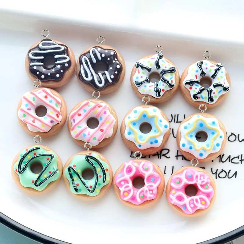 10/12pcs Simulation Cream Donut Resin Charms Cartoon Chocolate Bread Doughnut Food Pendant For Earring DIY  Jewelry Make