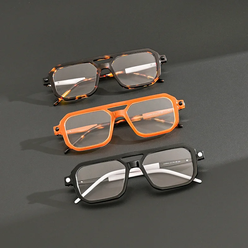 アセテートダブルビームスクエアメガネフレーム男性用処方光学眼鏡女性近視読書パーソナライズされたレトロ眼鏡