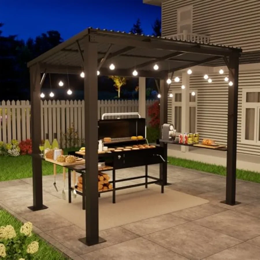 Hardtop Grill Gazebo Outdoor Gazebo with Side Shelves BBQ Grill  with Bottle Opener Hooks Metal Gazebo Pergola for Patio Backya view 6