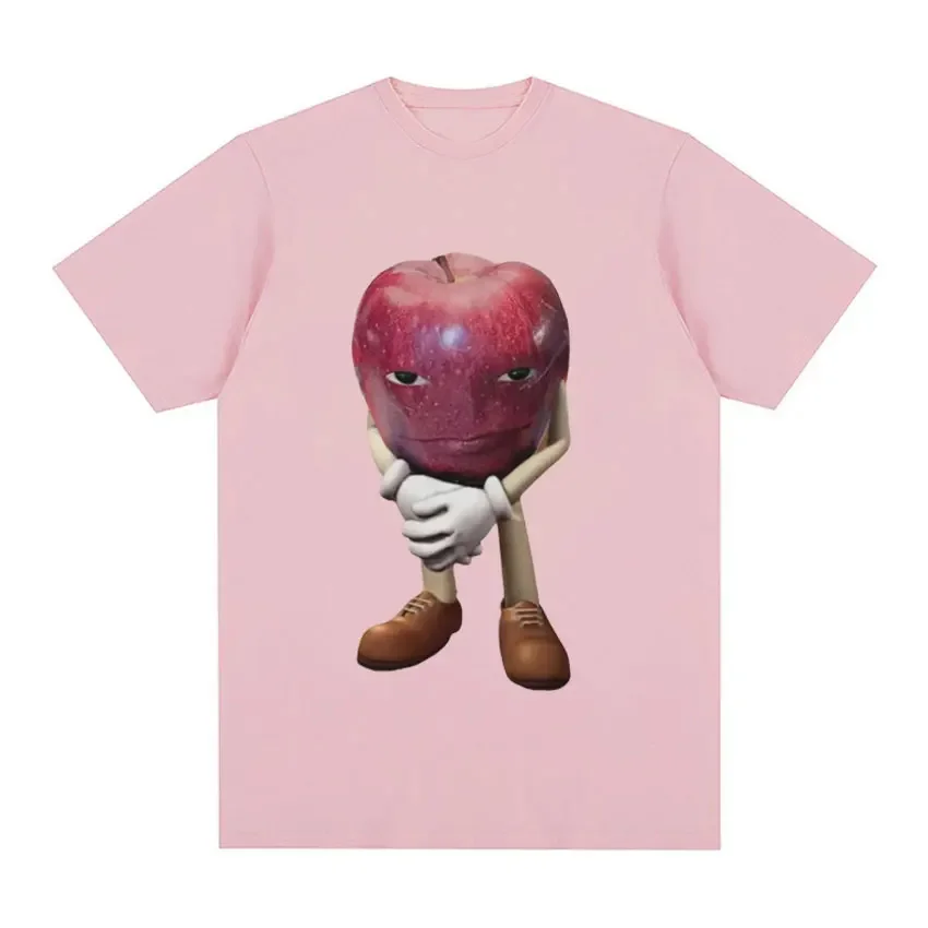 manga vintage anime clothes Funny Apple with Face T Shirt Unisex Fashion Cotton T Shirts Men Casual Short Sleeve T-shirt Tops