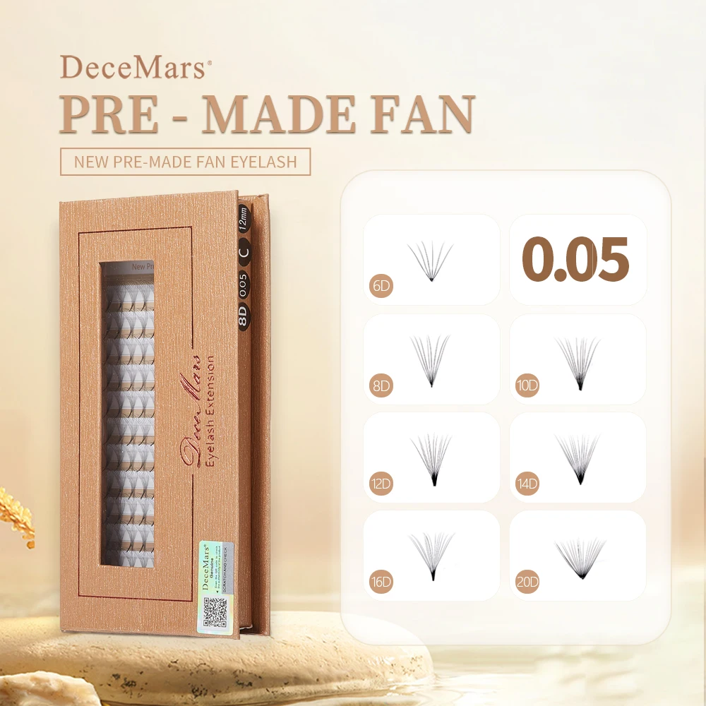 DeceMars New Pre-made Fan Eyelash CD Curl, 0.05mm (12 Lines/Tray)