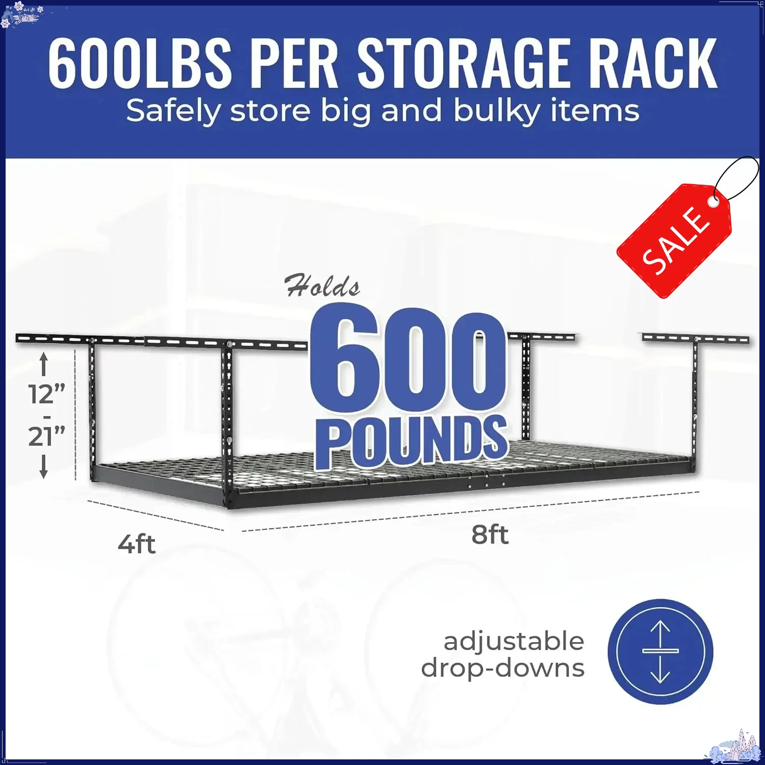 

BestsellerOverhead Garage Storage Rack, Heavy Duty Racks for Garage w/ 600 lb Capacity, Easy Garage Storage AdjustableLimited ti