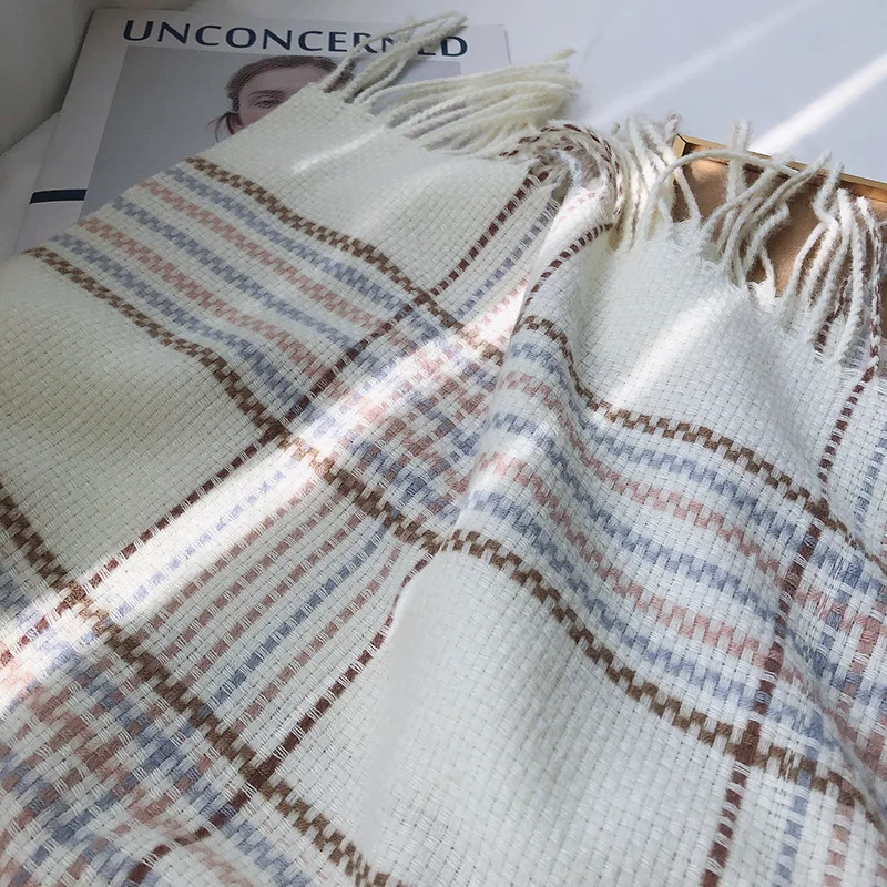 새로운 모조 캐시미어 격자 무늬 스카프 여성의 두꺼운 따뜻한 프린지 숄 스카프