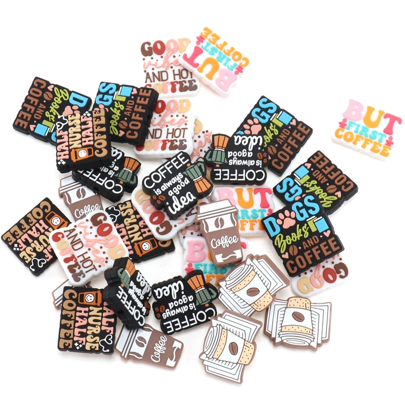 14PCS Coffee Silicone Beads Make Bracelets Cartoon Focal Charms Bulk For Beading Pen Keychain Making Kit Crafts DIY Accessories