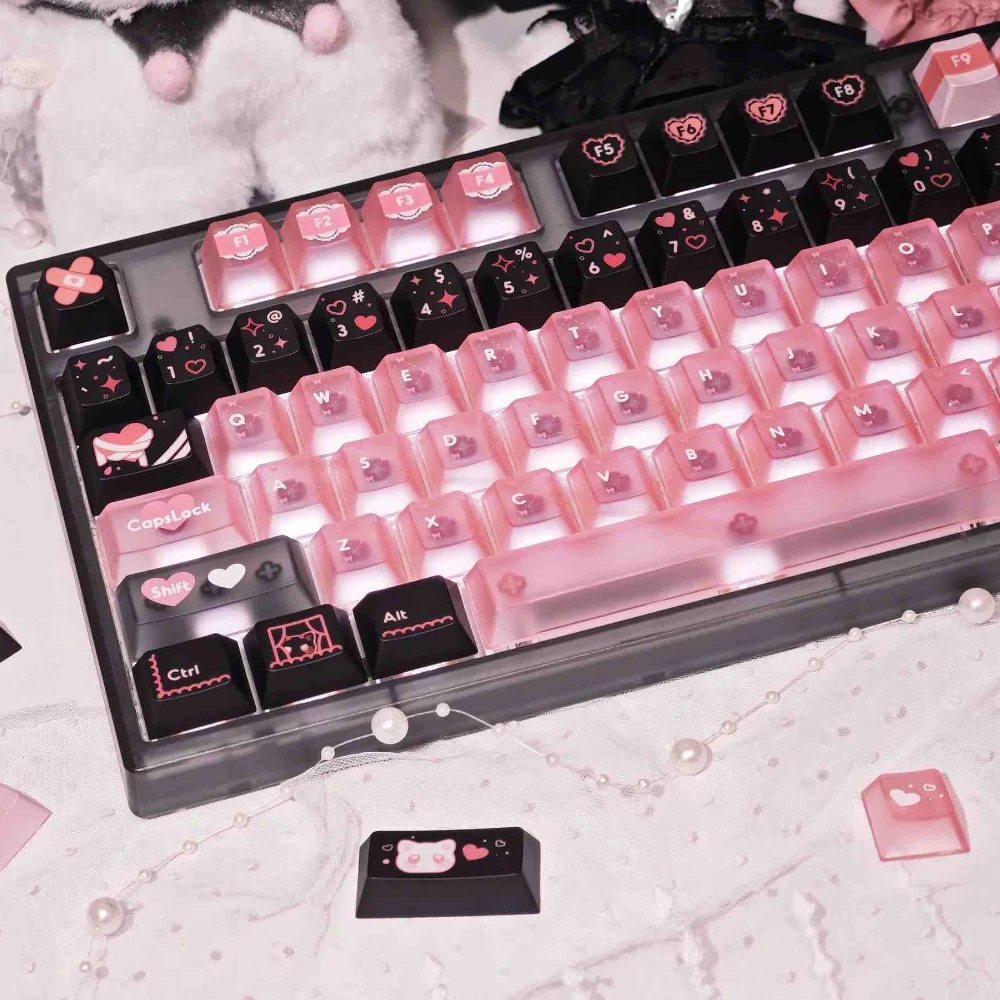 LACE ANGEL NYA Theme Keycap Set 224Keys PBT+PC Custom Cute Keyboard Cap Cherry Profile KeyCap for Mechanical Keyboard Accessory