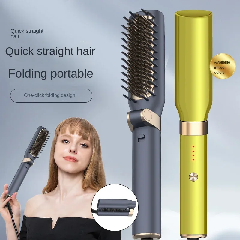 

Foldable straight hair comb dual use for curling and straightening temperature regulating negative ion curling hair comb