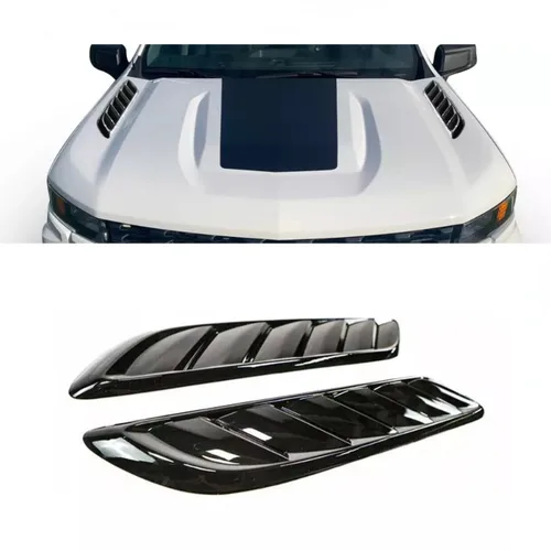 Imagen 1 del producto Revestimiento decorativo de cuchara de ventilación de flujo de aire lateral de capó delantero negro brillante apto para Chevy Silveryado