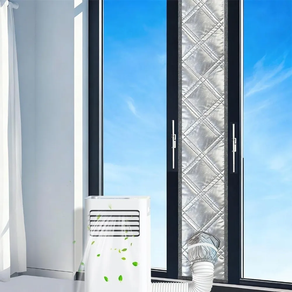 Silver Coated Portable AC Window Seal Oxford Fabric Waterproof Air Conditioner Window Seal Quilted Padded Drawstring Cuff