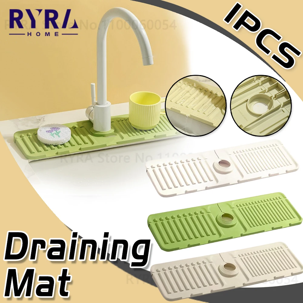 Faucet Mat Kitchen Sink Silicone Splash Pad Drainage Waterstop Bathroom Countertop Protector Quick Dry Tray Sink Draining Mat